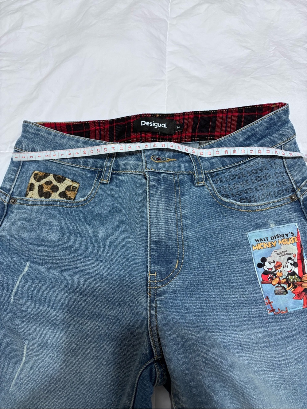 Desigual Blue Denim Jeans with Mickey Patch and Leopard Coin Pocket